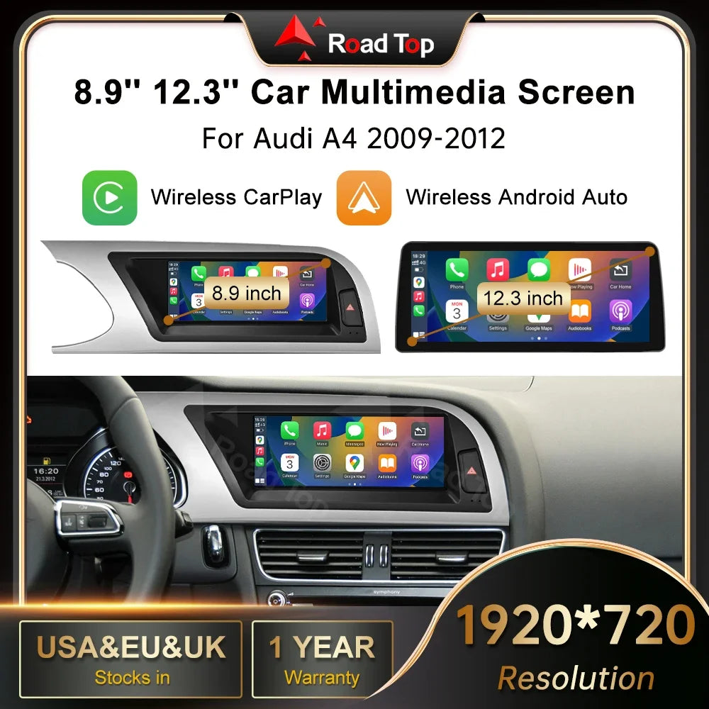 CN RoadTop 12.3 inch Wireless CarPlay Multimedia Linux Screen Android Auto For Audi A4 200