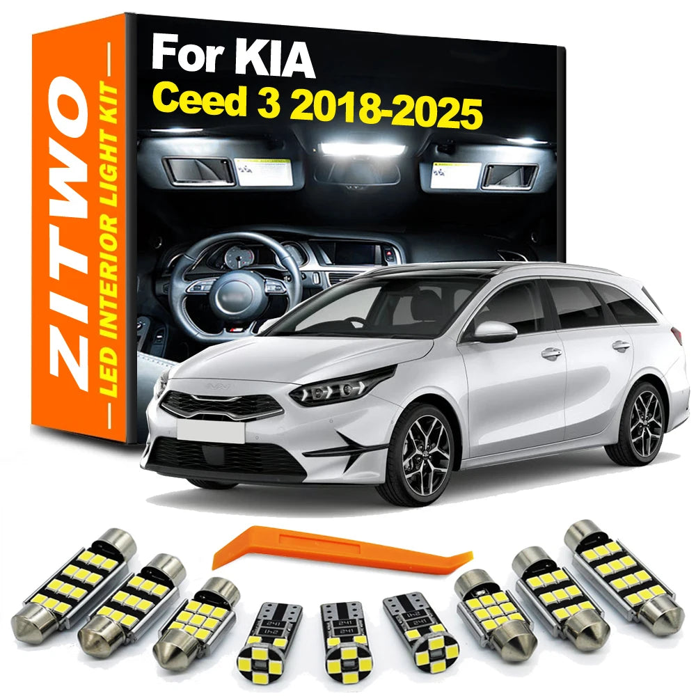 12Pcs LED Bulb Interior Dome Map License Plate Light Kit For Kia Ceed 3 MK3 Hatchback SW 2018 2019 2020 2021 2022 2023 2024 2025