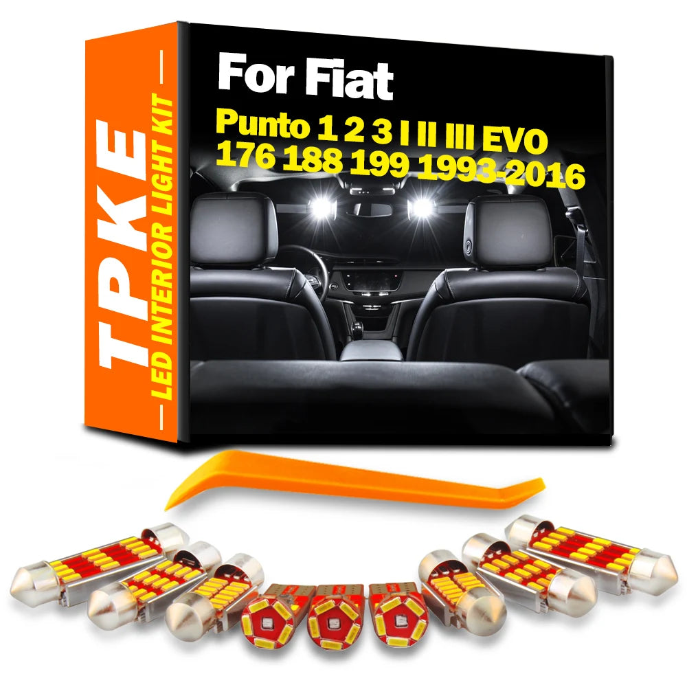 LED Interior Light Kit for Fiat Punto 1 2 3 I II III EVO 176 188 199 1993-2016 - Canbus Dome Map Door Trunk Bulbs | A...