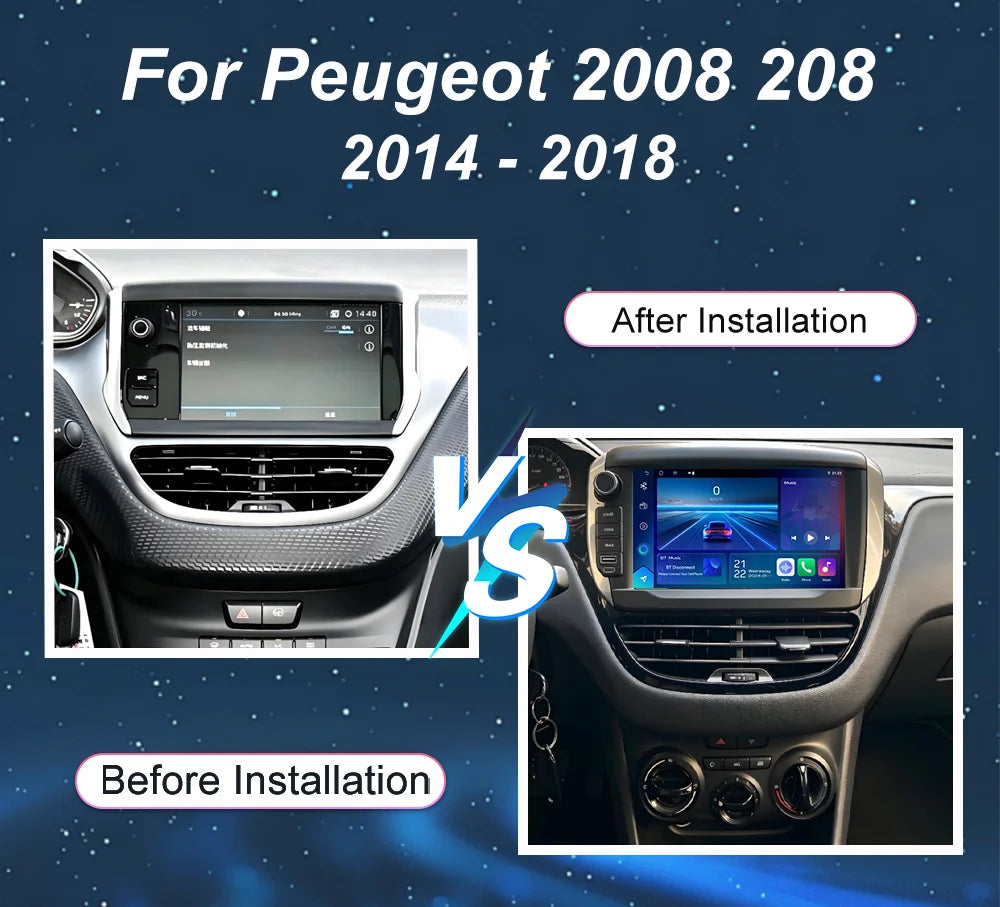 Car Radio Multimedia Player For Peugeot 2008 208 2014-2018 Wireless CarPlay Android 16 Aut