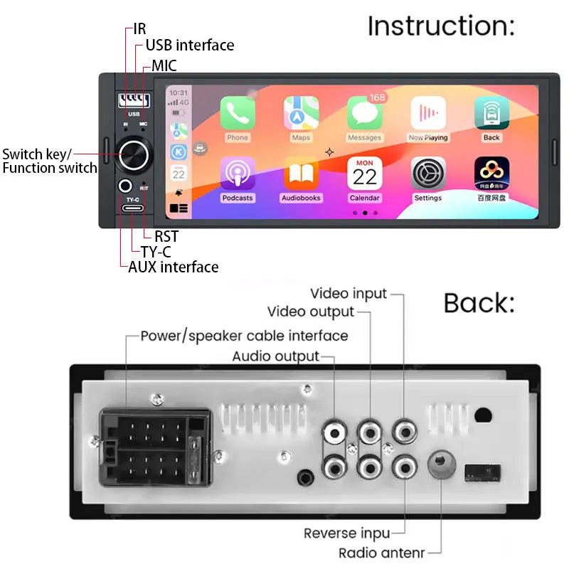 RSNAVI 6.86 Inch Universal 1 Din Car Stereo Radio MP5 Player Wireless Carplay Android Auto