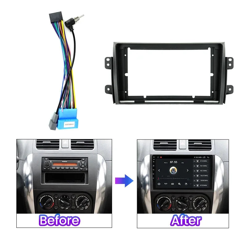 9inch Car Radio Frame Cable Dash Mount Kit for Suzuki SX4 2006-2014 Android 2 Din Stereo P | AUTOKITSHOP