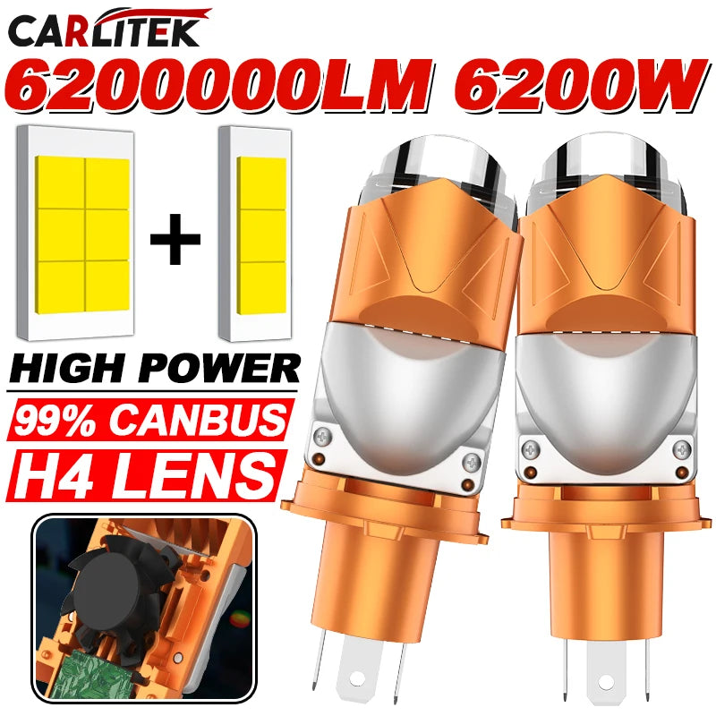 6200W H4 LED Projector Lens LHD H4 LED Lenses Car Headlight Bulb CSP Chip Hi/Lo Beam Canbu