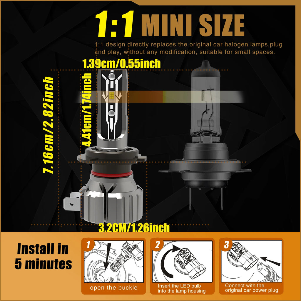 2x H7 Led Light Canbus Bulb Car Headlight High Power Diode Moto Driving Running Lamp 12V 5