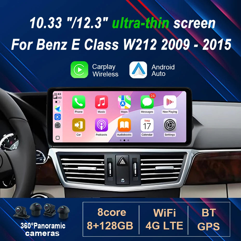 10.33 "/12.3" Android 14 Wireless Carplay for Mercedes Benz E Class W212 2009 - 2015 Car R
