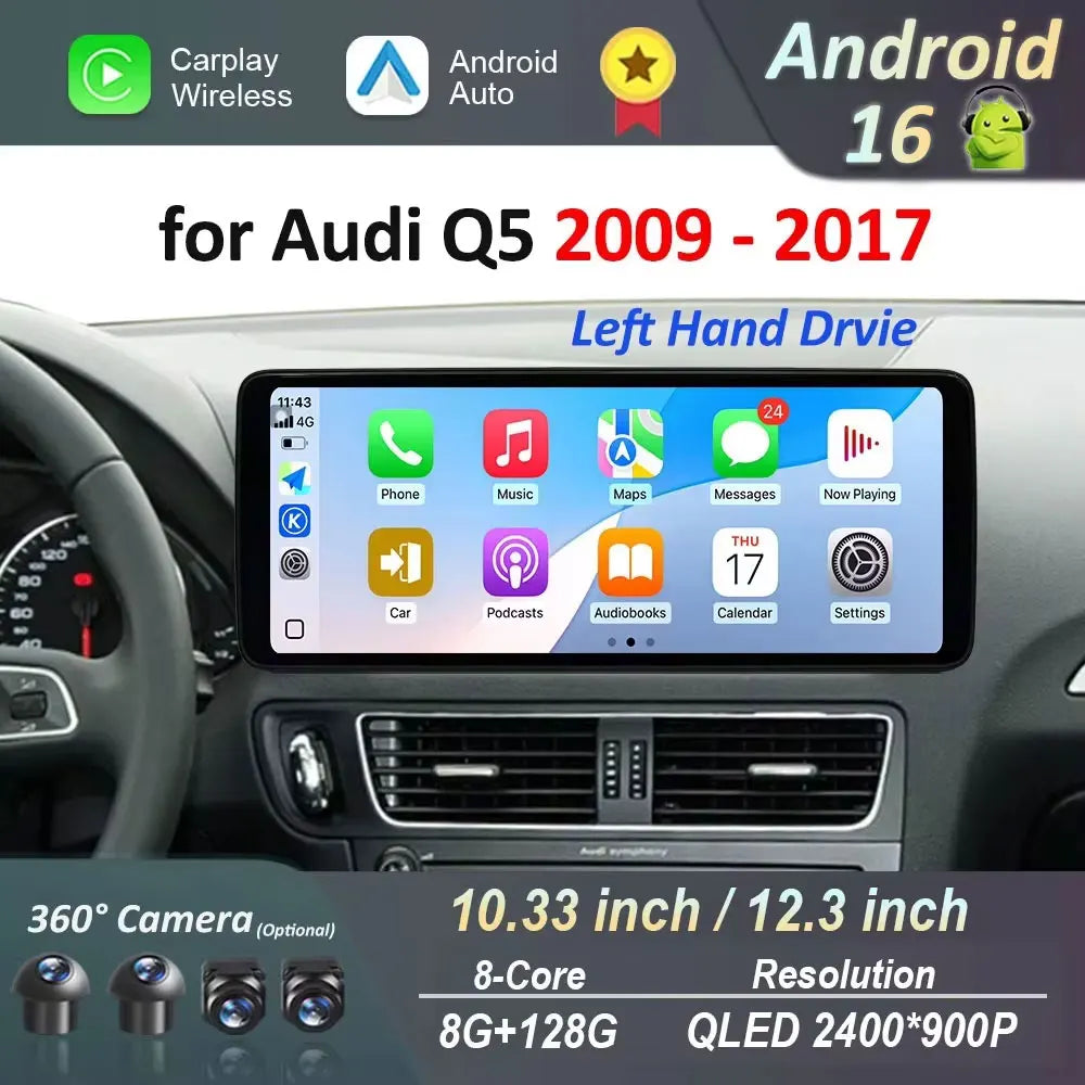 Android 16 Left Hand Drvie for Audi Q5 2009 - 2017 Car Radio Multimedia Player BT 4G DSP S