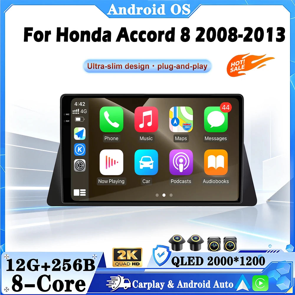 9Inch For Honda Accord 8 2008-2013 Android 16 Auto Car Radio Navigation GPS Multimedia Vid