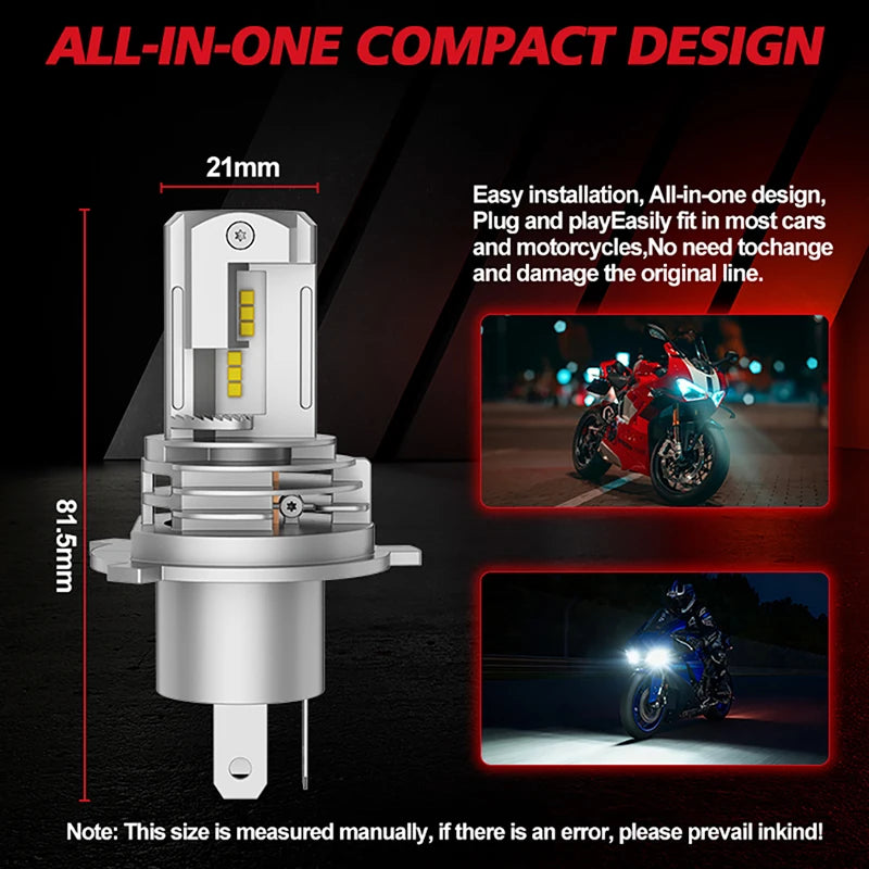 H4 Fanless LED CSP Headlight Bulb Canbus Plug&Play 9003 LED High & Low Beam for Car Motorc