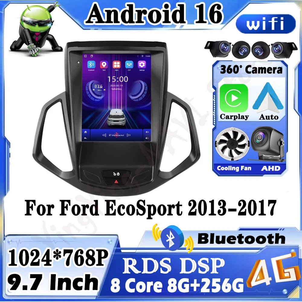 for Ford EcoSport 2013-2017 Car Radio Carplay Player Android 16 Auto Navigation Stereo GPS