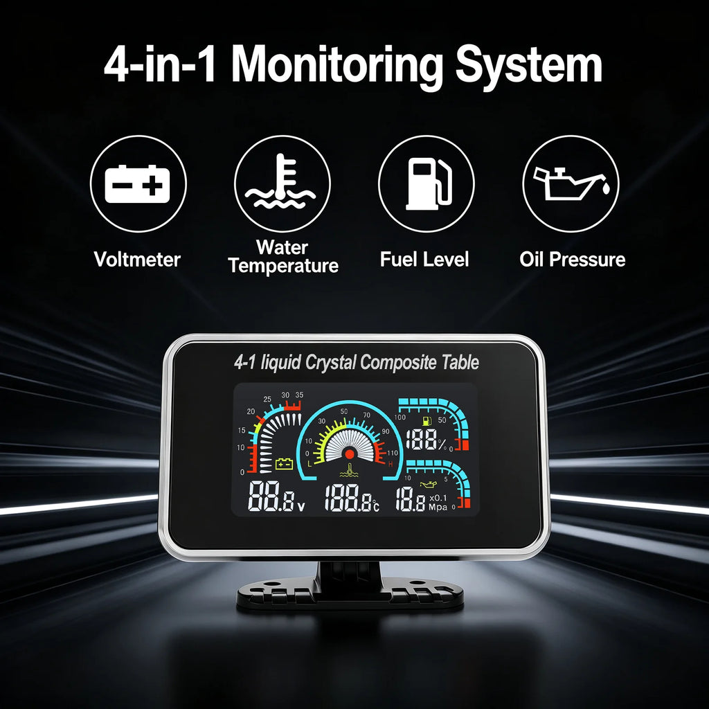 Universal 4 in 1 LCD Car Gauge Water Temp+ Temperature Sensor Fuel Level Gauge Fuel Liquid Senso - Automotive LED Light