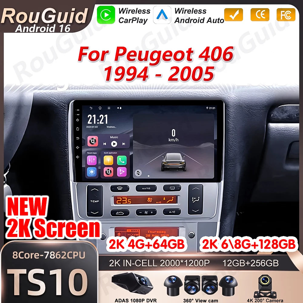 Android 16 Carplay For Peugeot 406 1994 1995 1996 - 2005 Car Radio 5G Wifi Multimedia Play | AUTOKITSHOP