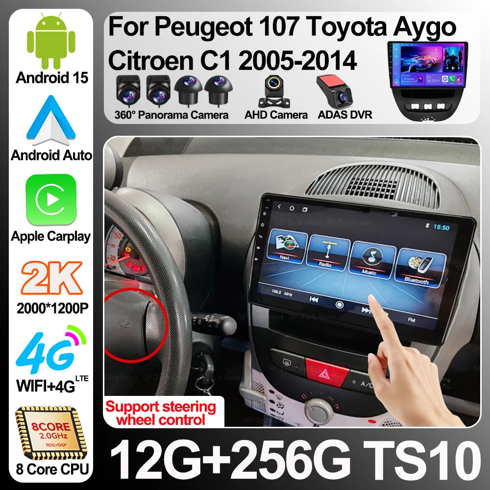 Car Radio For Peugeot 107 Toyota Aygo Citroen C1 2005-2014 Multimedia Player Carplay Andro | AUTOKITSHOP