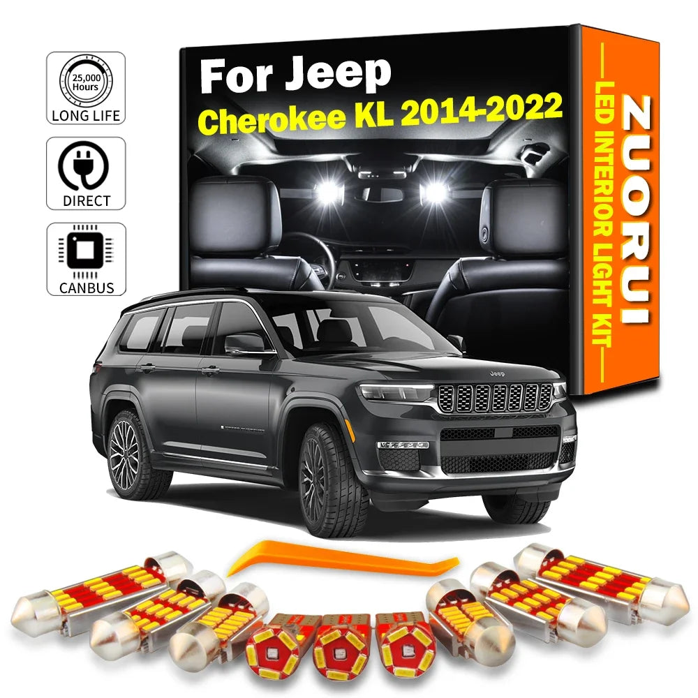 16-Piece LED Interior Light Kit for Jeep Cherokee KL 2014- 2017 - Canbus Dome Map Door Trunk Bulbs | AUTOKITSHOP