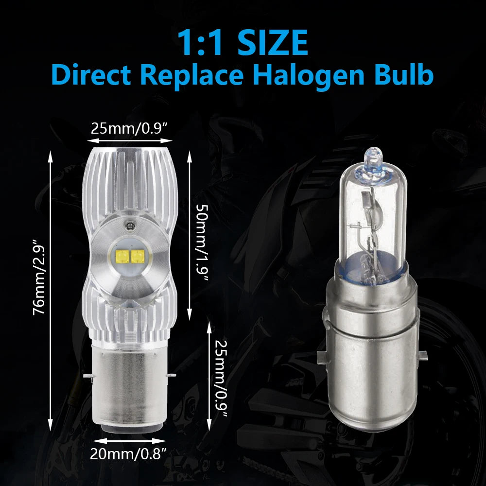 BEVINSEE H4 BA20D LED Motorcycle Headlight Bulbs Hi/Lo Beam P15D-25-1 H6M LED Bulbs for Mo