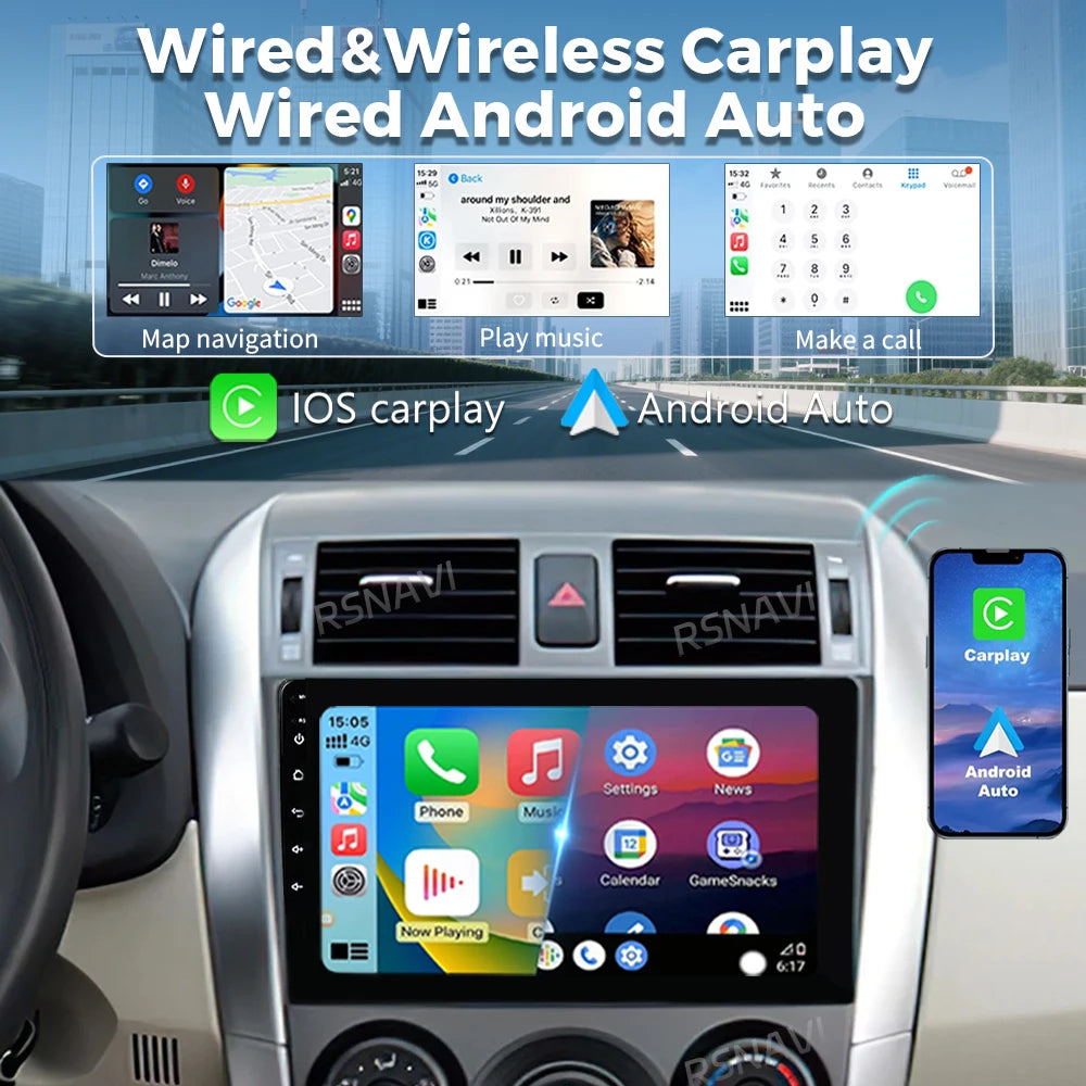 Android 16 For Toyota Corolla E140 150 Auris 2004-2013 2K QLED Android Car Radio Multimedi