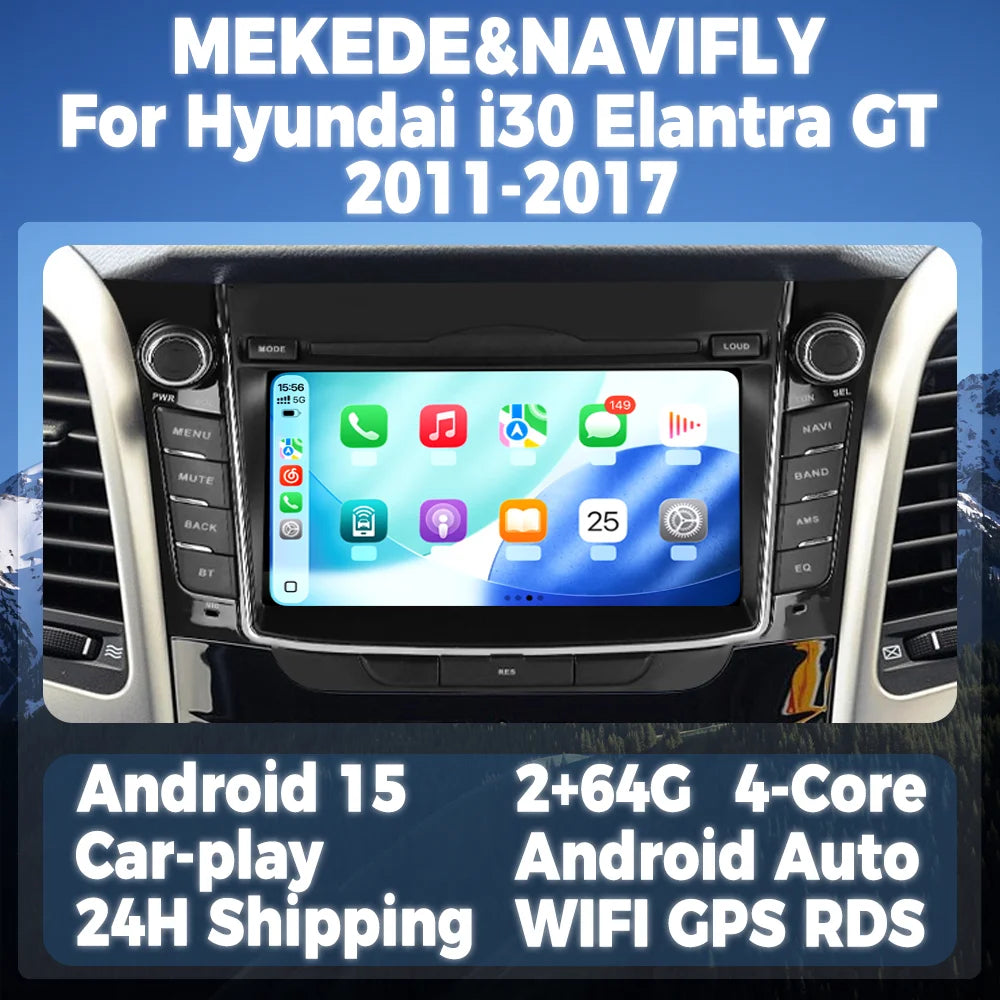 Wireless CarPlay Android Auto Multimedia Display Screen For Hyundai I30 Elantra GT 2011-20