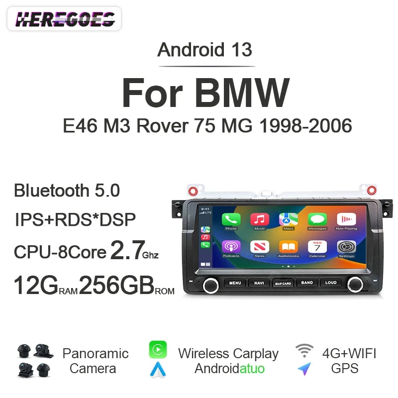 12.3" Car Radio GPS Android 12 8GB+256GB Autoradio Carplay Bluetooth for BMW E46 M3 318 320 325 330 335 - 7862 Quad Core