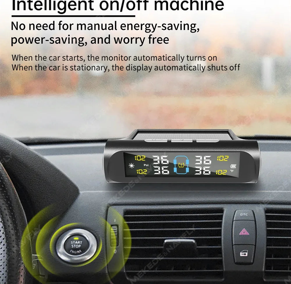 Solar Power USB Charge TPMS Car Tire Pressure Alarm Monitor System Auto Security Alarm Sys | AUTOKITSHOP