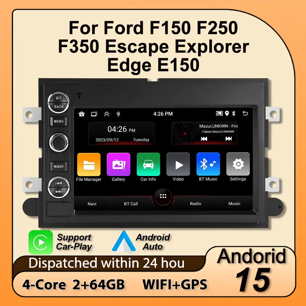 For Ford F150 F250 F350 Fusion Mustang Explorer Edge Focus Android 15 Car Radio Central Mu