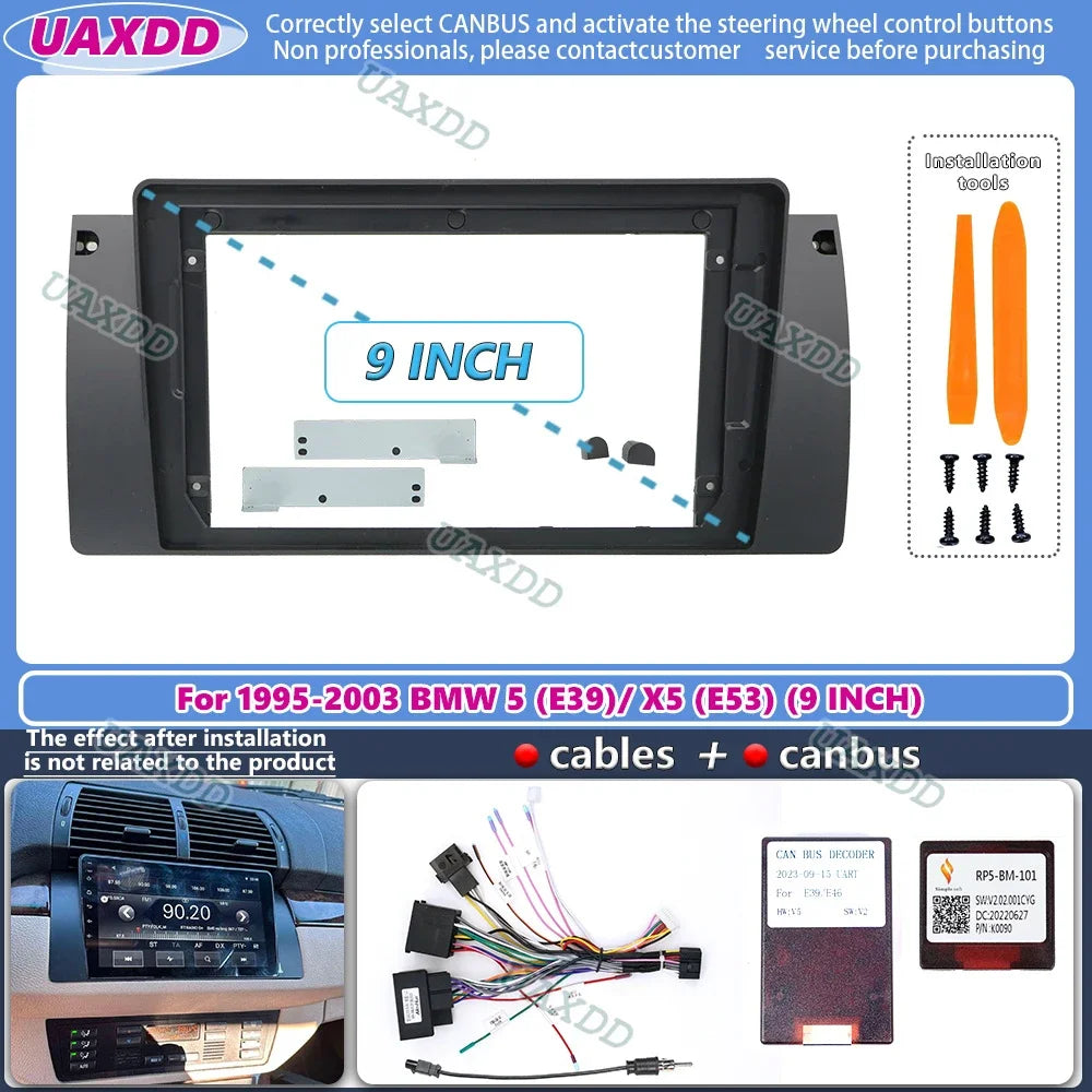 For 1995-2003 BMW 5 E39 X5 E53 9INCH 2 Din Car MP5 stereo radio Android frame panel fascia