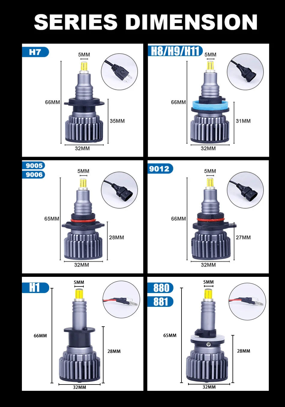 Carlitek H7 H11 LED Headlight Bulbs Canbus Fog Light 9006 Hb4 9005 Hb3 9012 Hir2 Led 360 3
