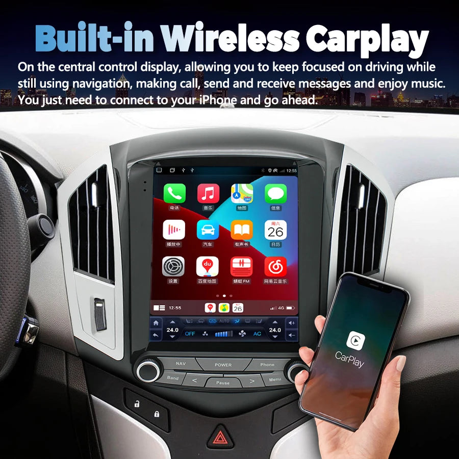 DSP Carplay Tesla Screen For Chevrolet Cruze Android 14 2012 2015 Car GPS Multimedia Video