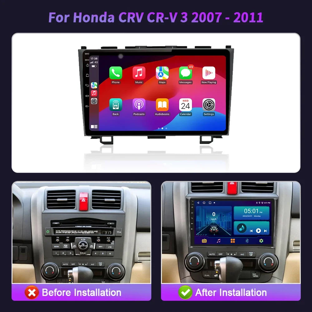 For Honda CRV CR-V 3 2007-2011 Android 14 Car Radio Multimedia Center 4G GPS Navigation Wi