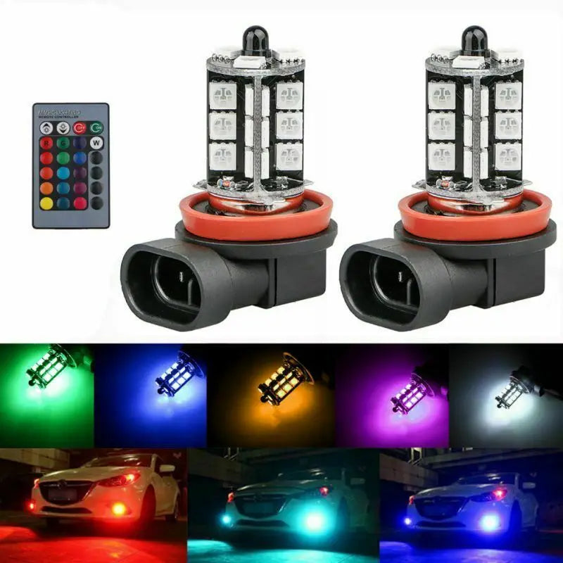 16Color RGB H11/H8/H9 LED Bulbs with Wireless IR Remote For Fog Light Driving Lamp 27SMD 5