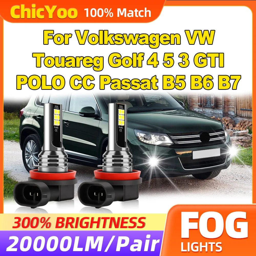 60W Fog Lights 12V 6000K Fog Lamps 20000LM 3x Brightness For Volkswagen VW Touareg Golf 4
