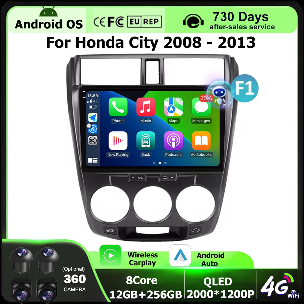 Wireless Carplay For Honda City 2008-2013 Android 16 Auto Car Radio Multimedia Video Playe