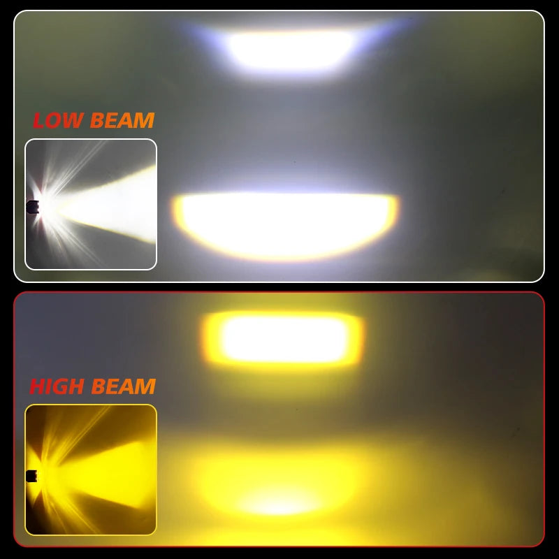 Motorcycle Headlight Dual Lens 16W 1200LM 12-80V H4 H6/BA20D Dual Color White Yellow Beam