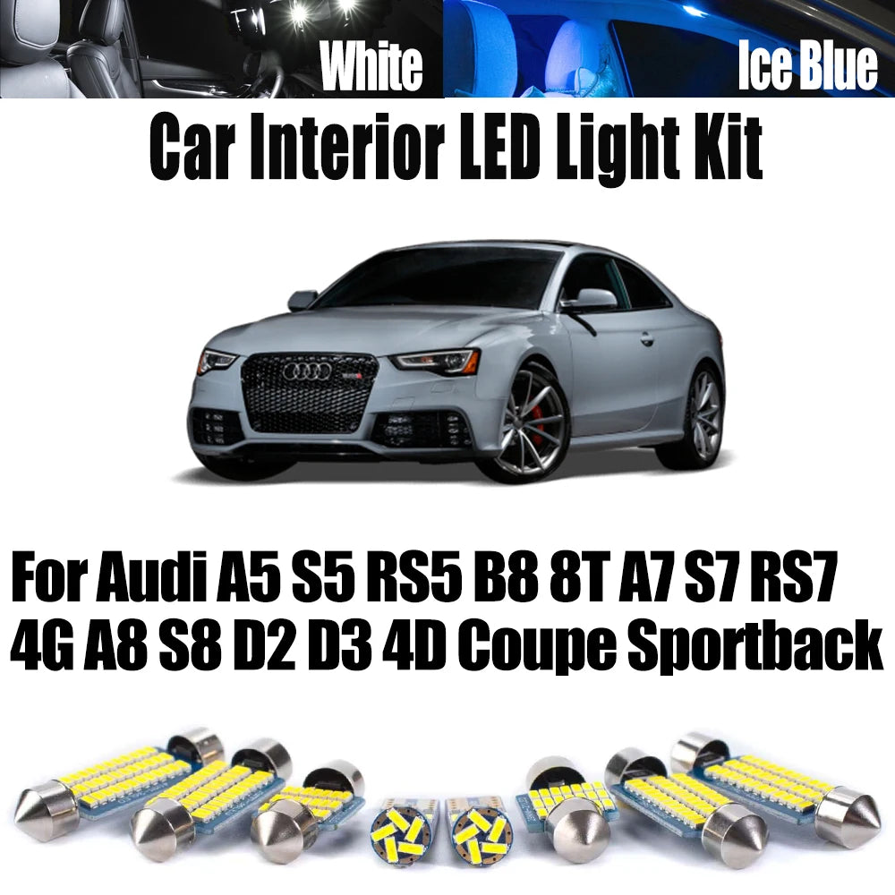 LED Interior Light Kit for Audi A5 S5 RS5 B8 8T A7 S7 RS7 4G A8 S8 D2 D3 4D Coupe Sportback Car Bulbs - Canbus Error-...