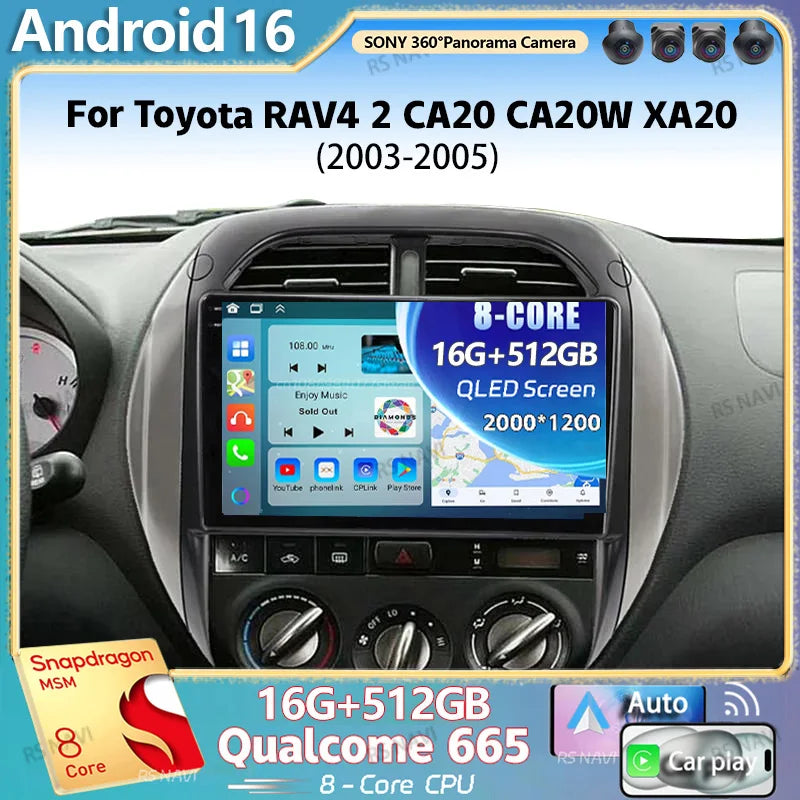 Android 16 For Toyota RAV4 2 CA20 CA20W XA20 2003 - 2005 2K QLED Stereo Car Radio Multimed