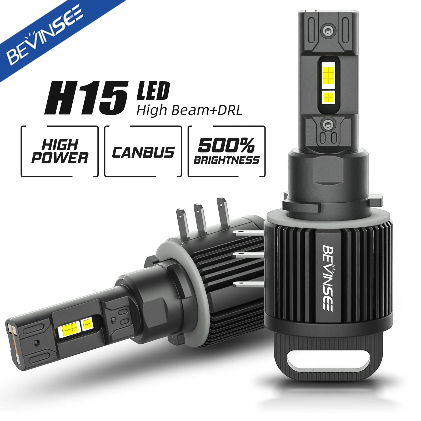 BEVINSEE H15 LED CANbus Headlight Bulb 110W 11000LM High Beam + DRL Day Driving Running Li