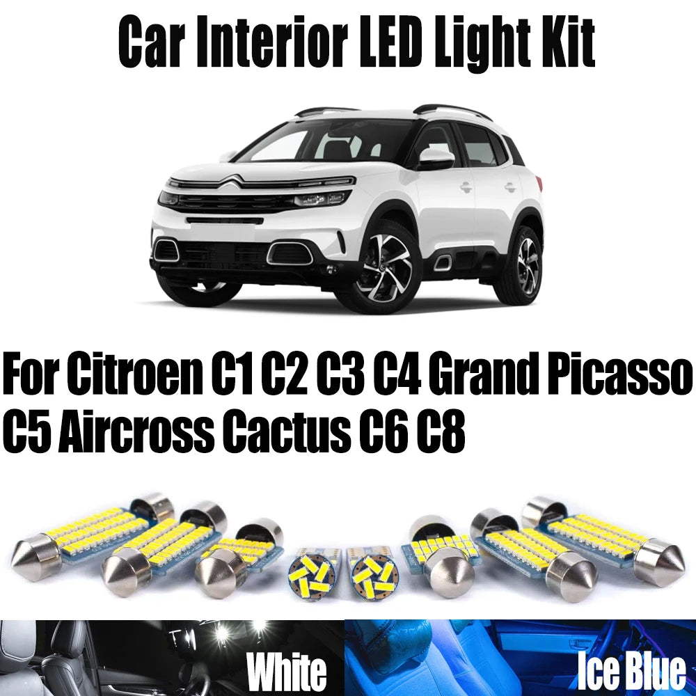 LED Interior Light Kit for Citroen C1 C2 C3 C4 Grand Picasso C5 Aircross Cactus C6 C8 - Canbus Error-Free Bulbs | AUT...