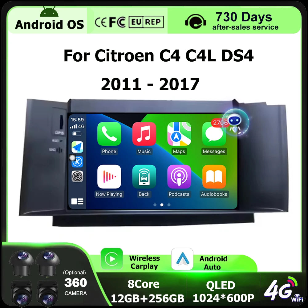 7'' Android Auto For Citroen C4 C4L DS4 2011-2017 GPS Navigation Car Radio Multimedia Vide