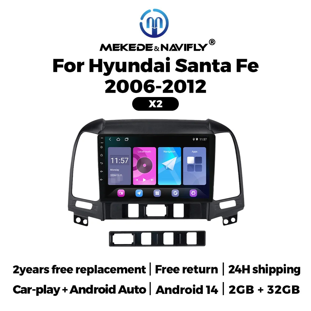 MEKEDE&NAVIFLY Android14 Wireless Car play Auto Car Radio for Hyundai Ix45 Santa Fe 2006 -