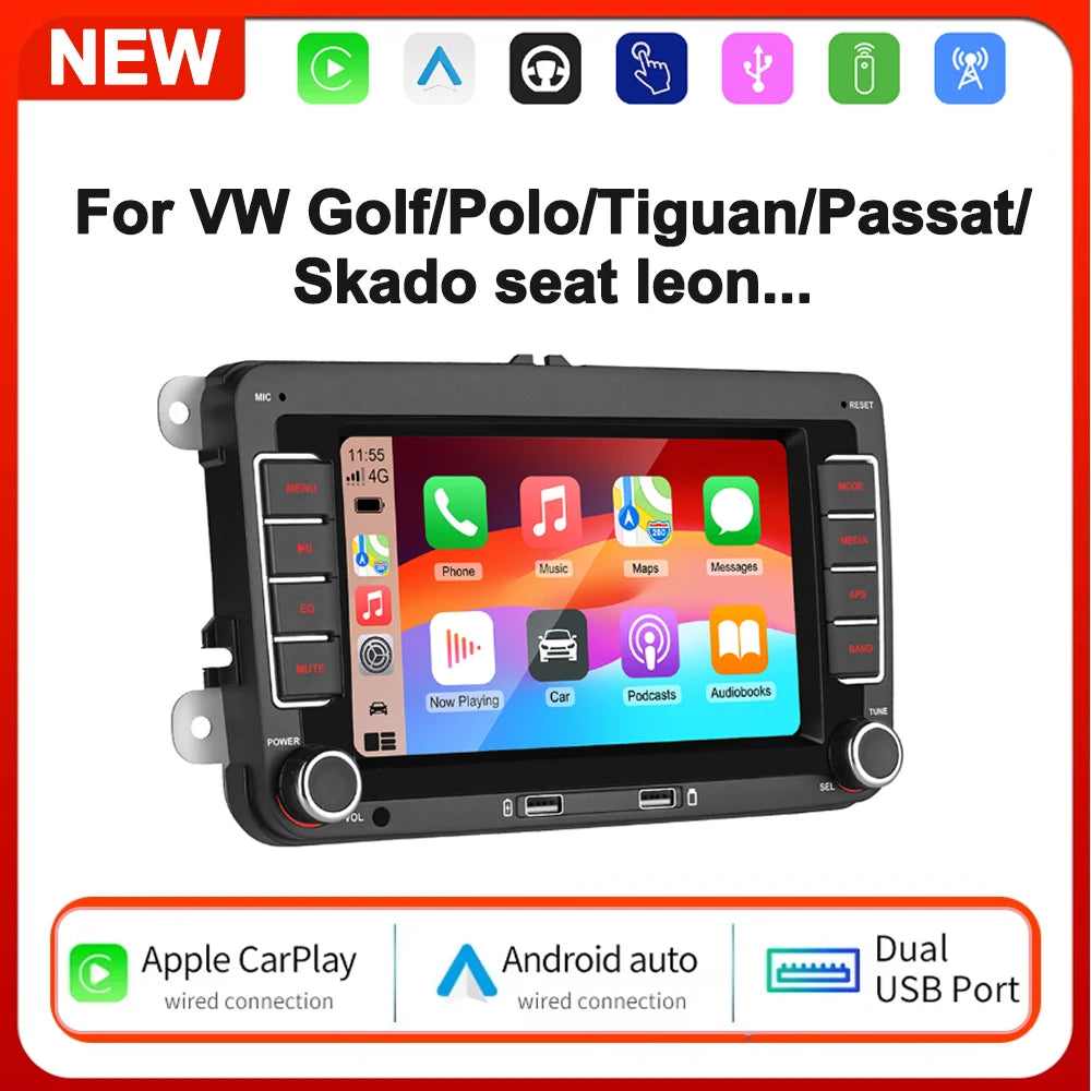 7inch Car Radio CarPlay Android Auto for Volkswagen VW Passat B6 B7 CC Tiguan Touran GOLF