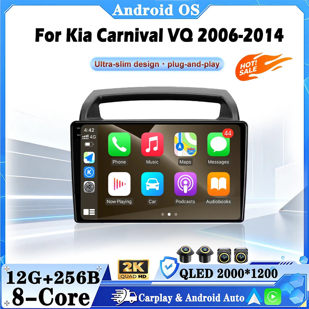 9 lnch For Kia Carnival VQ 2006-2014 Android 16 Navigation Multimedia Player Carplay Auto