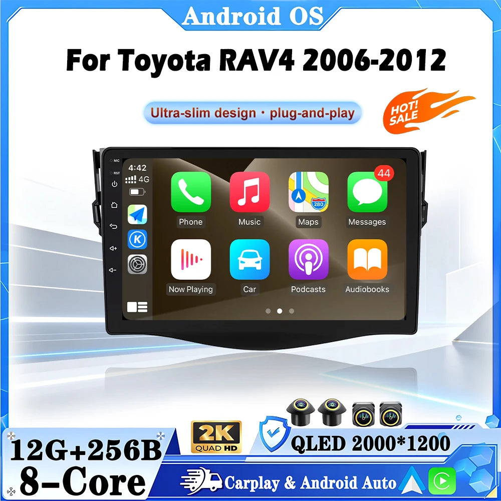 For Toyota RAV4 2006 2007 2008 2009 2010 2011 2012 QLED Touch Screen Android Smart System
