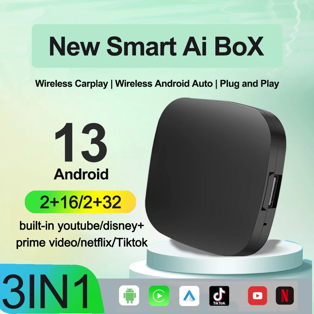 3 in 1 Android 13 AI Carplay Android Auto Wireless Adapter OEM Wired To Wireless CarPlay B