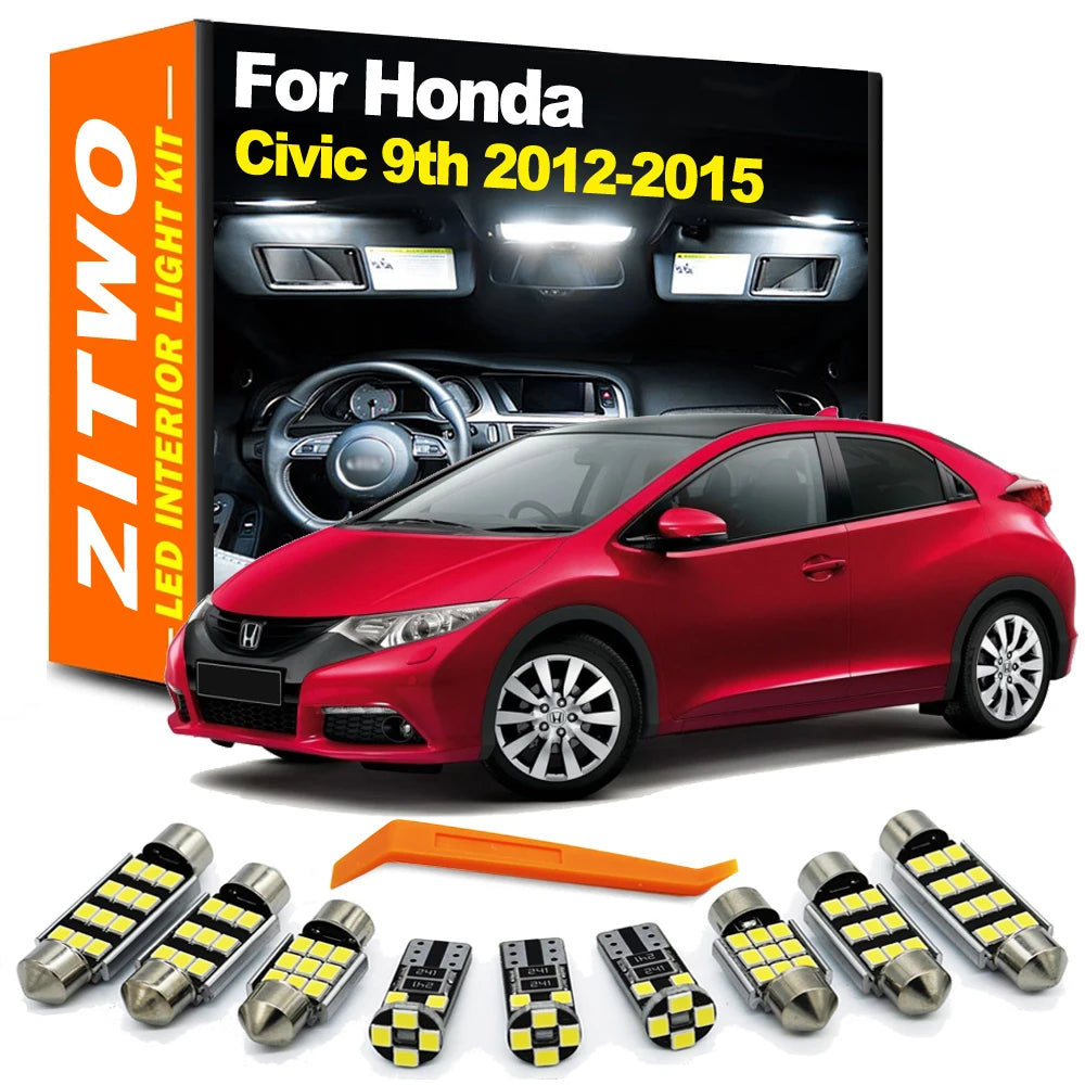 11Pcs LED Interior Dome Map Light Kit For Honda Civic IX 9 MK9 9th Gen 2012 2013 2014 2015 Vanity Mirror Bulb Trunk Lamp Canbus