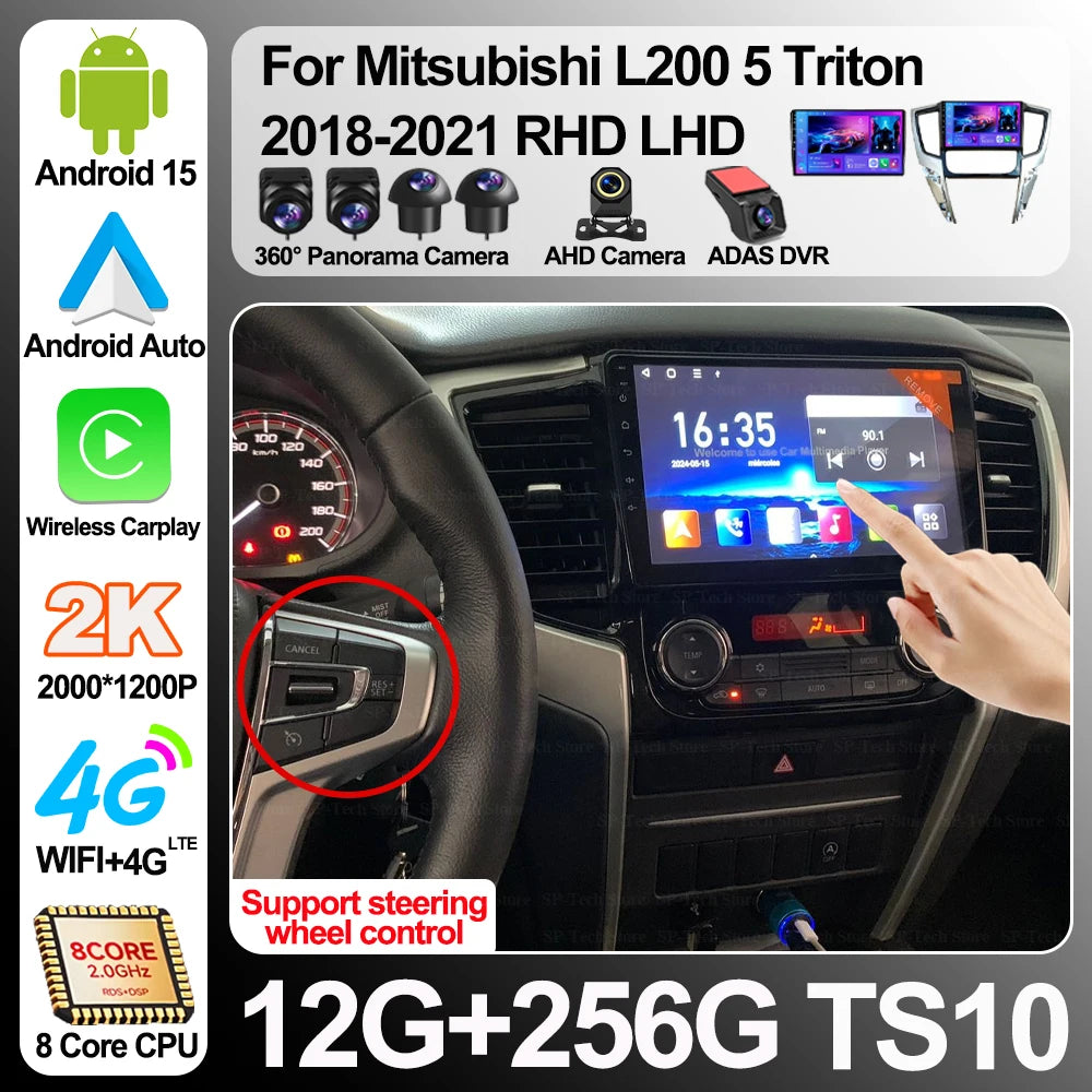 Android 16 For Mitsubishi L200 5 Triton 2018-2021 Rhd Lhd Car Radio Auto Bluetooth Multime | AUTOKITSHOP