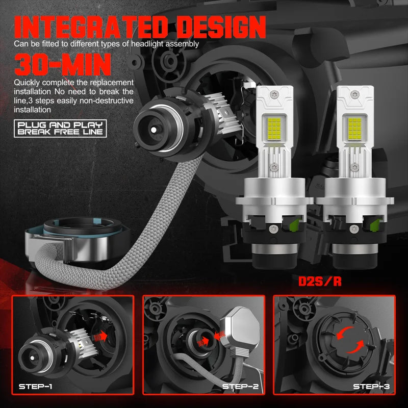 D SERIES LED Headlight HID Bulbs D2S D4S 1:1 Replace Headlamp 12V 24V Canbus 6000K 30000LM