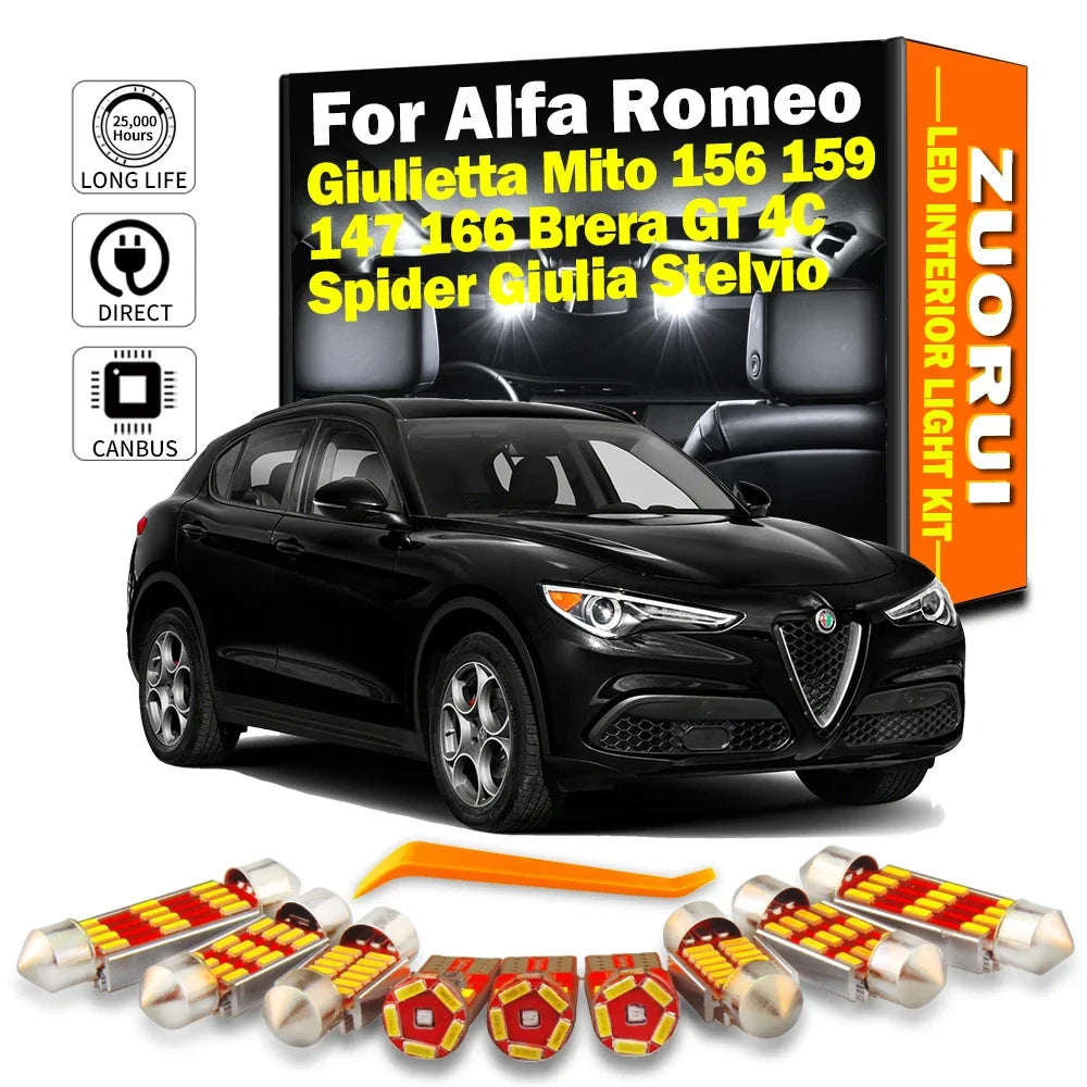 LED Interior Light Kit for Alfa Romeo Giulietta Mito 156 159 147 166 Brera GT 4C Spider Giulia Stelvio - Canbus Error...