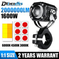 2pc Motorcycle Projection LED Headlight Lens Bi-color Auxiliary Spotlight Red Flashing War