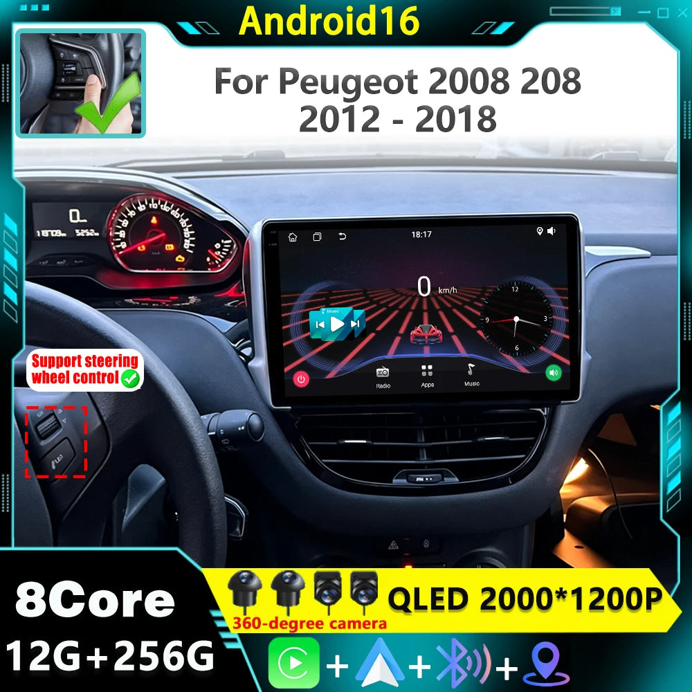 Car Radio For Peugeot 2008 208 Series 2012 - 2018 Android 16 GPS Navigation Carplay Multim