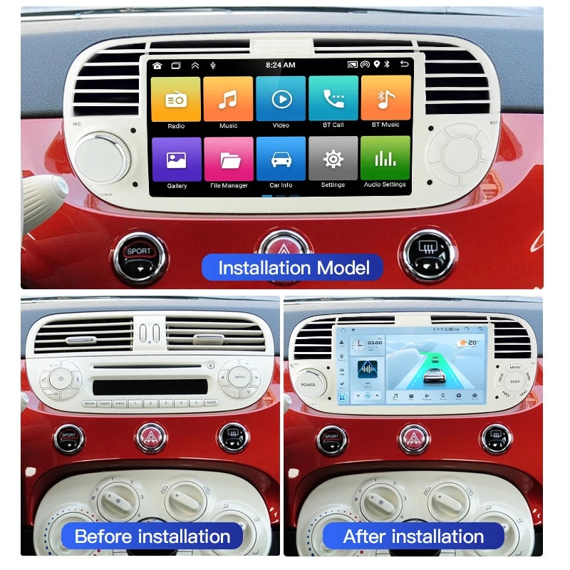 SZLELV Car Radio Android Carplay Auto Audio For FIAT 500 Abarth 2 Din GPS Multimedia Video