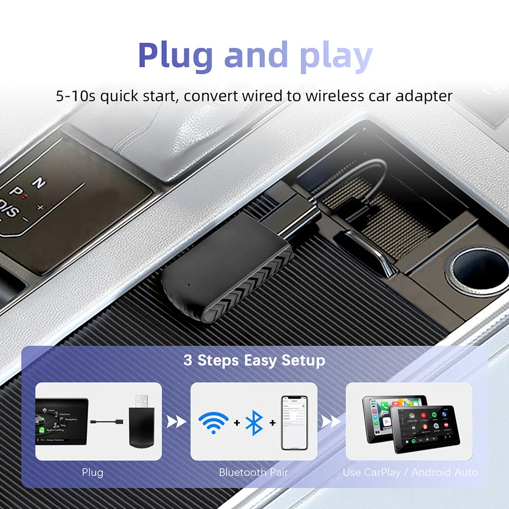 Mini Wireless Carplay Adapter Android Auto Smart Dongle Plug and Play For Audi Toyota Mazd