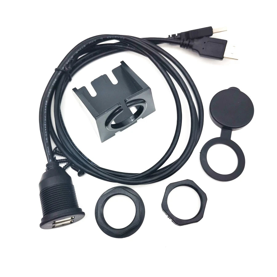 Pro Car Stereo Dashboard Flush Mount Dual USB 2.0A Male To Female Extension Wire